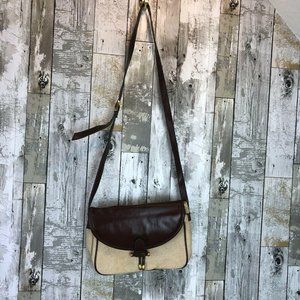 VIA PIAGGI CANVAS SHOULDER BAG WITH FAUX LEATHER